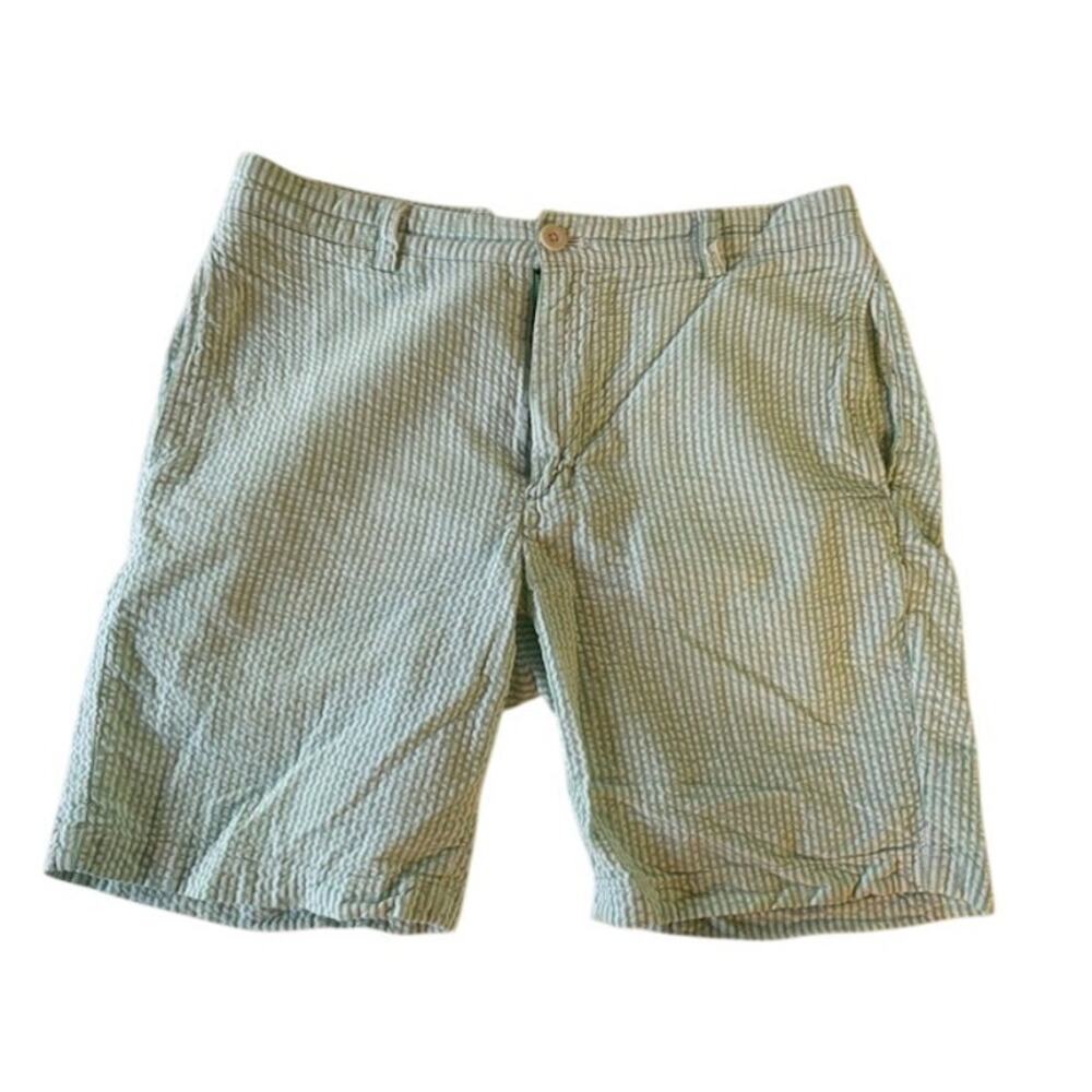 Vineyard Vines Club Shorts Mens 32 Green Seersucker Flat Front Chino Preppy